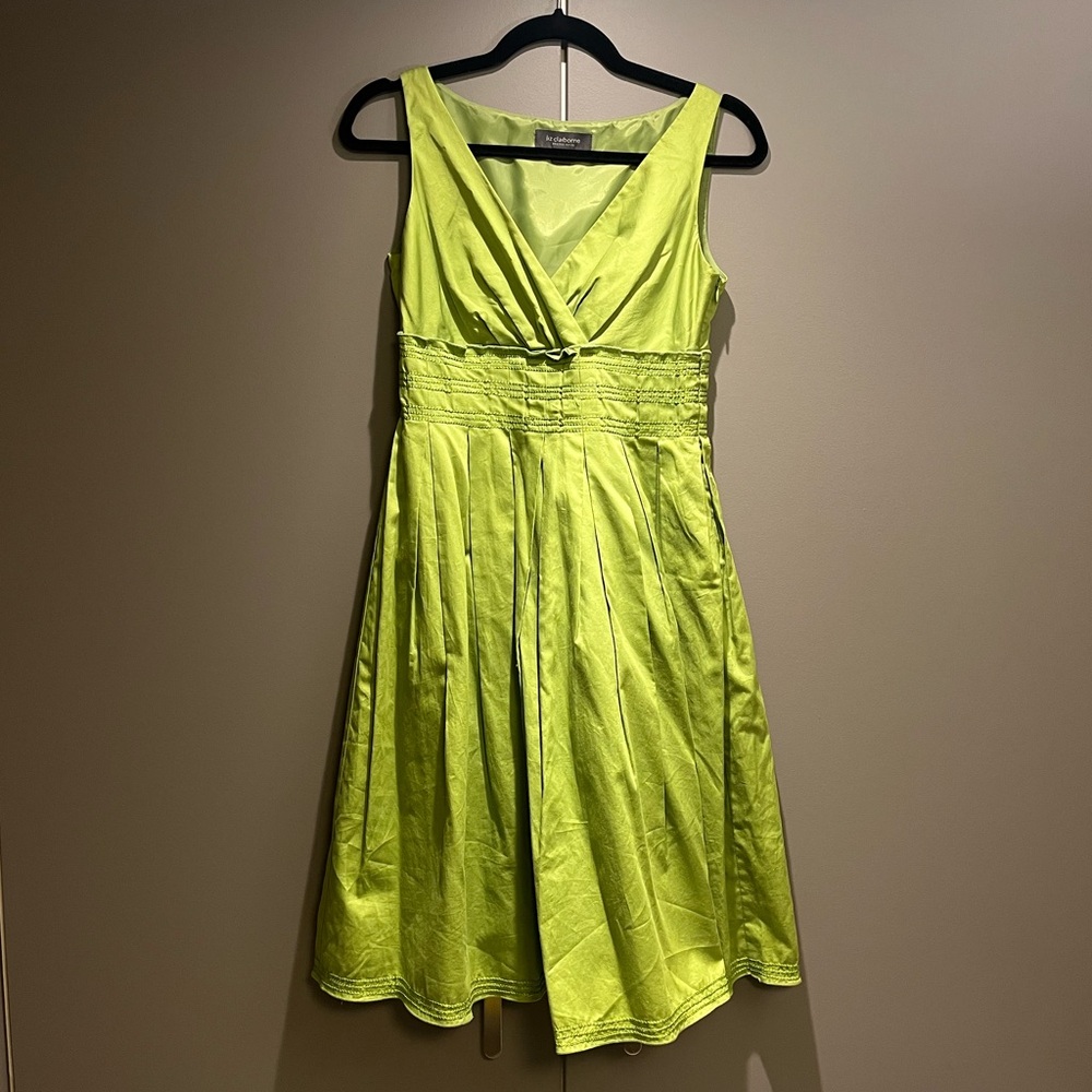 Liz Claiborne Petite chartreuse green empire waist cocktail dress.